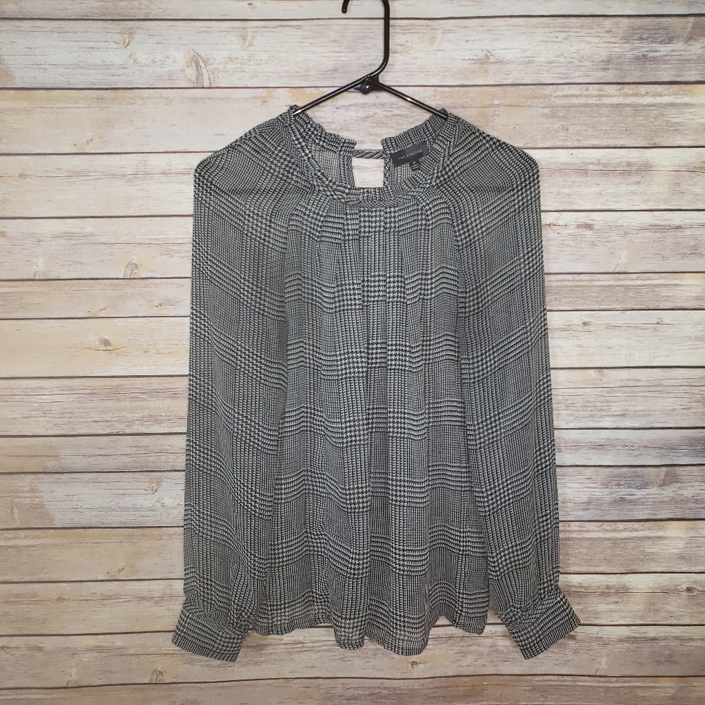 The Limited Houndstooth  Sheer L/S Blouse EUC